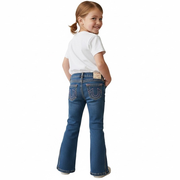True Religion Girls Joey Flare Jeans high rise Pink Stitching Size 5 NWT